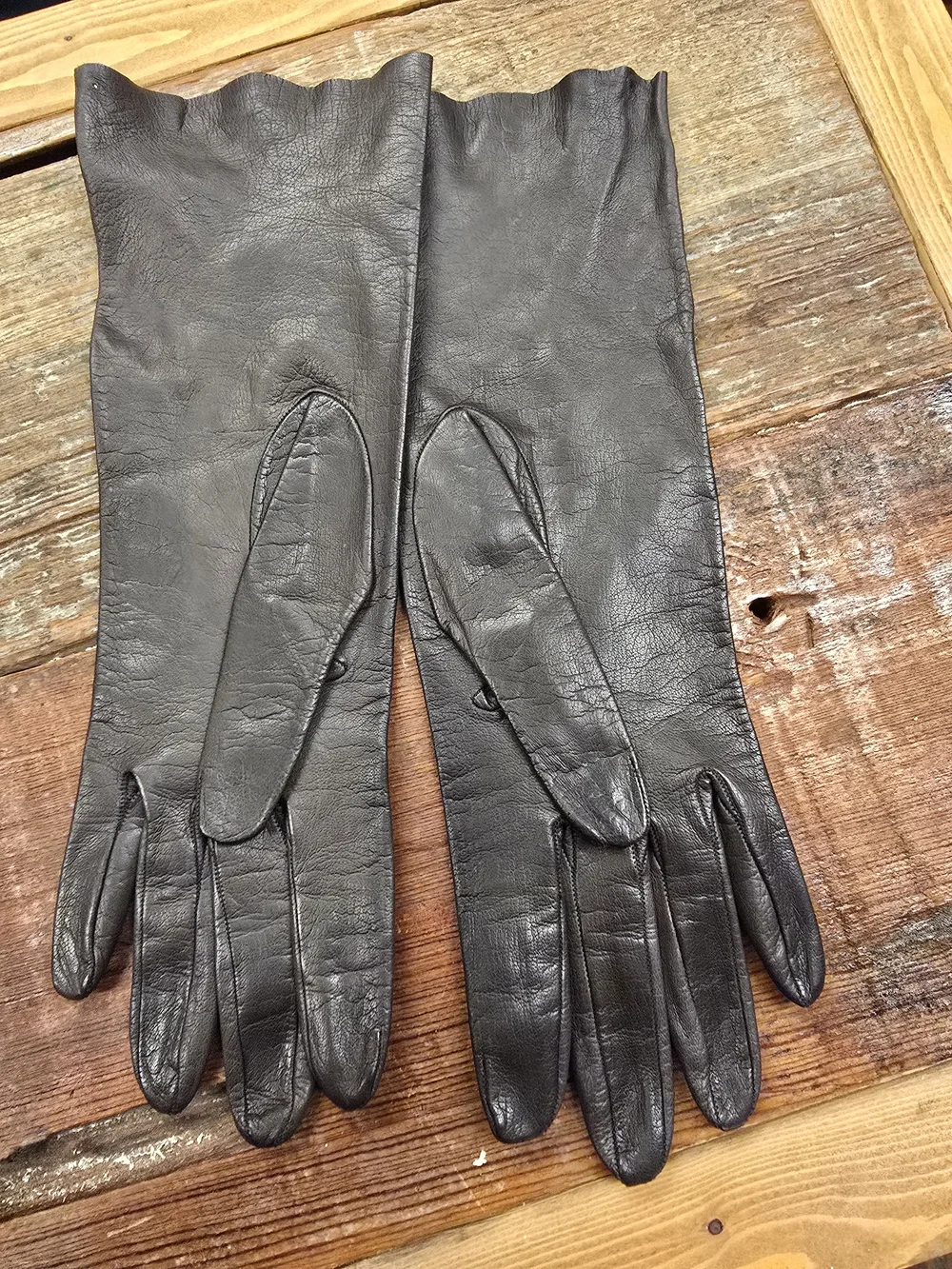 Vintage Christian Dior Women's Dark Brown Leather Mid-Long Gloves